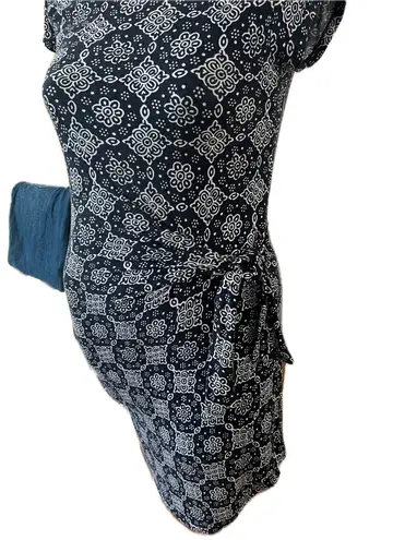 Loft Sleeveless Medallion Side Tie Dress Navy Blue & White Size XS