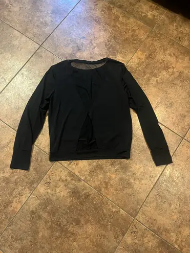 Zyia Open Mesh Back Long Sleeve Black Top  Size Small