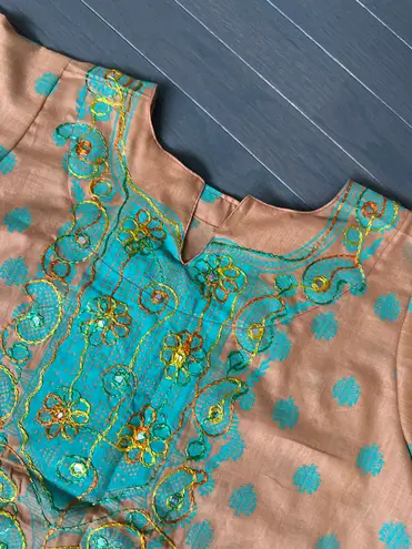 Indian Pakistani 3 Piece Embroidery Printed Light Brown Shalwar Kameez Sz M Size M