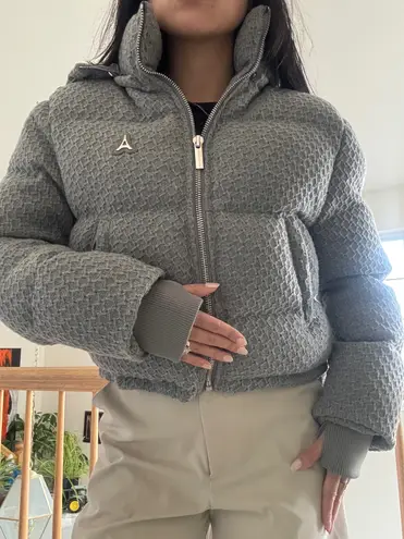 Maniere De Voir Manière De Voir Textured Knit Cropped Puffer Jacket Grey Small winter coat women