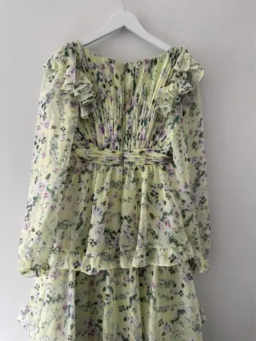 Mac Duggal Green Floral Chiffon Gown