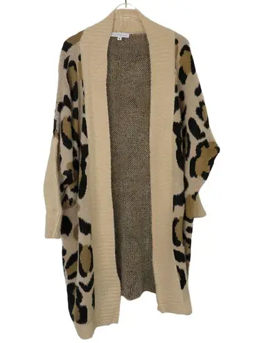 Miss Sparkling Leopard Print Cardigan Cozycore Animal Print Chunky Knit Large Tan