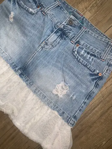 American Eagle Lace Trim Denim Mini Skirt 6