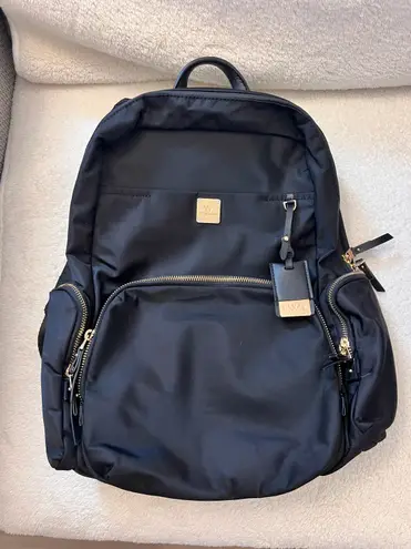 Black Nylon Backpack with Gold Hardware