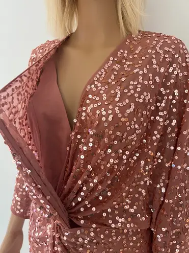 ASOS DESIGN scatter sequin knot front kimono midi dress Pink Size M 40 From Anna