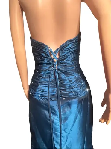 J&J Strapless long blue dress with beading and corset 10/M Size M
