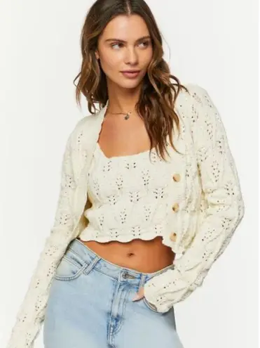 Forever 21  Pointelle Cropped Cardigan Sweater and tank top