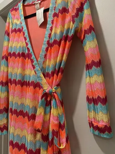 Rubber Ducky NWT Productions Multicolored Rainbow Chevron Striped Wrap Dress - M