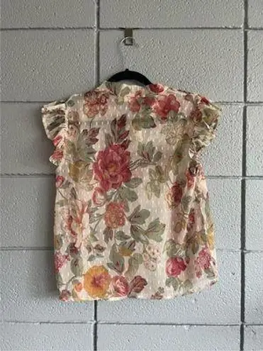 Mango Women’s  Floral Print Swiss Dot Blouse size 4