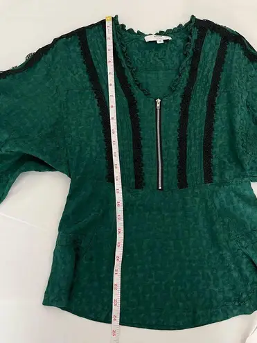 Koche Elegant Emerald Green Blouse Jacquard Black Lace Embroidered Size 36 or 6