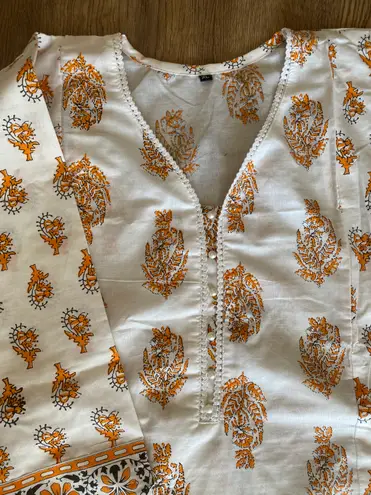 Indian Designer Kurta Palazzo Dupatta Set Women Salwar Kameez Ready To Wear Suit Gold Size XL