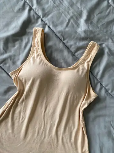 Women Vest Camisole with Built in Shelf Bra Tank Top Comfort Cotton Size M Tan Size M