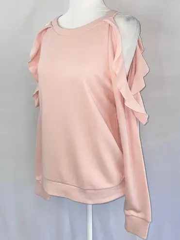 Central Park West New  Ruffle Trim Cold Shoulder Sweatshirt Blush Pink