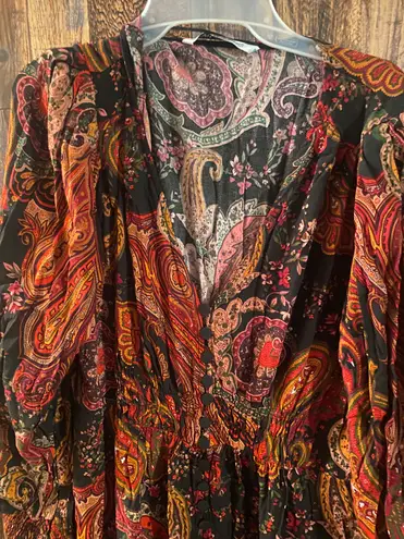 ZARA paisley dress midi v neck XXL 44 length x 17 inch