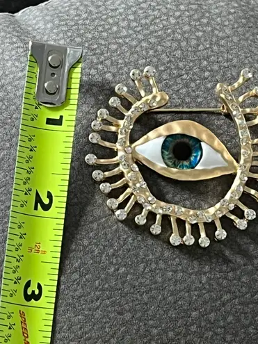 Anthropologie Restored Vintage Evil Eye Oversized Gold Crystal Pos Energy Brooch Pin