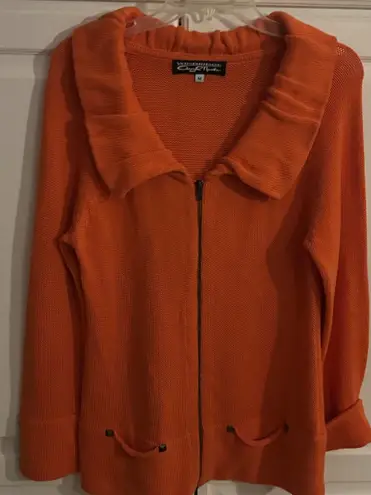 Windridge Cheryl Nash Orange Knit Zipper Front Cardigan Sweater Women M Size M