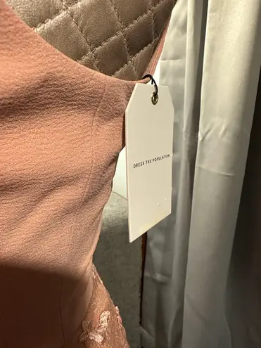 Dress the Population NWT Darleen V-neck Embroidered Cocktail Blush Dress Small