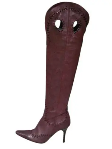 Donald Pliner Couture Wine Metallic Leather Boot Shoe New Over The Knee $695 NWT Size 5.5