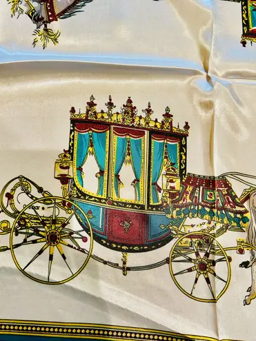 VINTAGE EQUESTRIAN horse&carriage ROYAL BLUE silky SCARF 35’/35’ inches