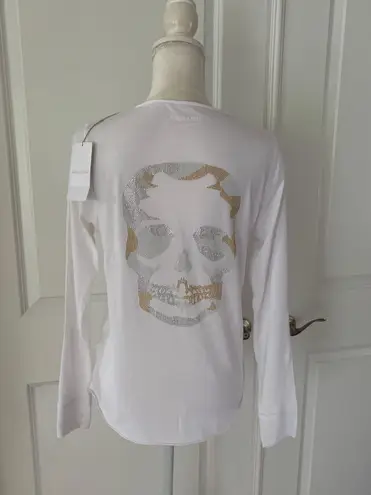 Zadig & Voltaire Women’s Tunisien Skull Strass Beaded Henley White Cotton Top