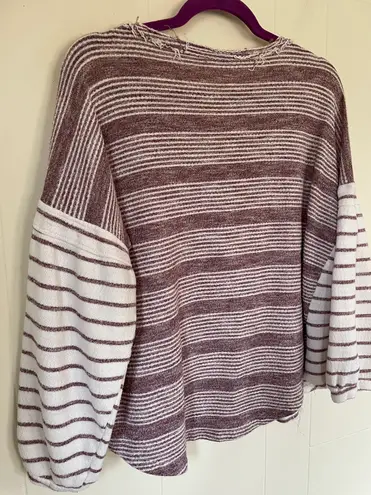 Umgee cardigan sweater maroon striped balloon sleeves short length Women’s sz L