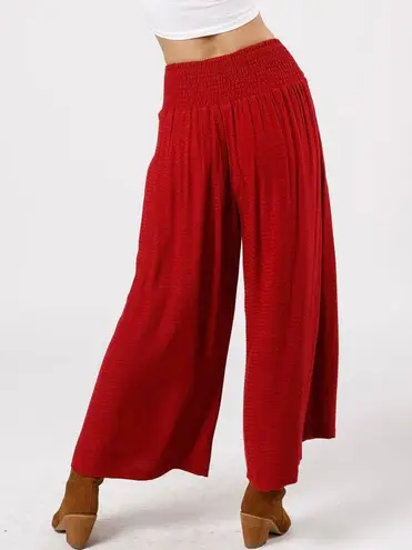 Band Of The Free New Smocked Waist Wide Leg Cropped Pants Red Chevron Size Small