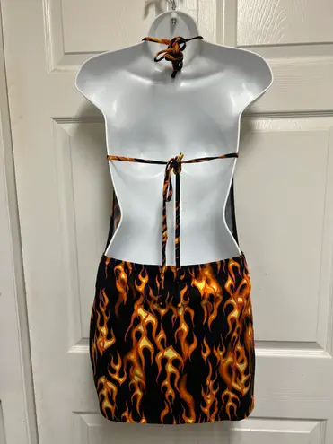 Bear Dance Fire Print With Open Back Mini Dress