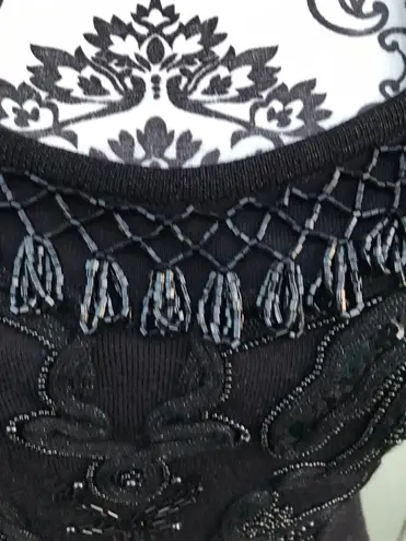 carole little Vintage 90s Beaded Tassel Little Black Sweater Knit Dress P/P