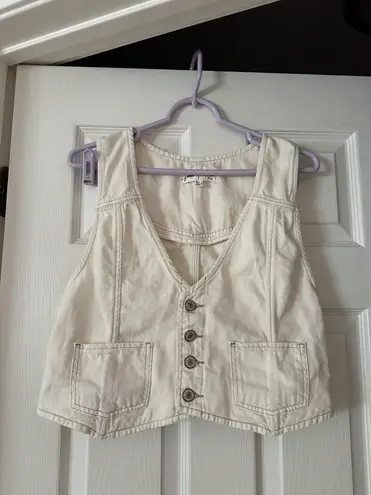 Free People Rider Denim Vest Suit Cream White Denim Size Large NWOT