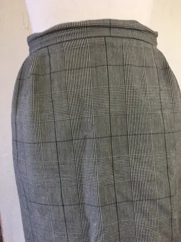 Vintage 80s Glen Plaid Check Black Cream Straight Midi Skirt Classic 16 L Size L