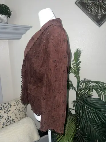 Y2k gems Vintage La Belle Dark Velvety Brown Corduroy Eyelet Blazer Jacket Size L