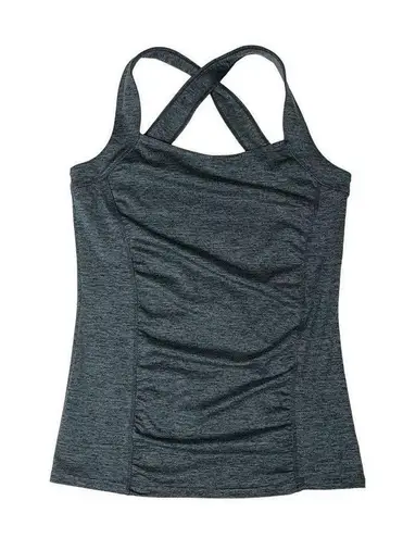 Soybu Sport Gray Crisscross Back Straight Neck Ruched Front Tank Top Gray S