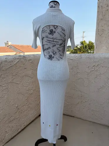 STAUD Cecily open-back cable-knit cotton-blend maxi dress size S small