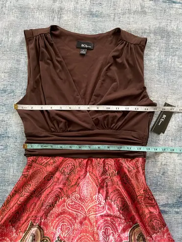 BCX Brown Pink Handkerchief Hem Sleeveless Mini Dress Size 5