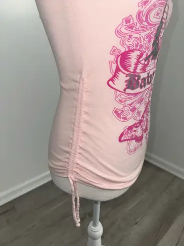 Common Threads Y2K Baby Girl Pink Butterfly Tattoo Tee M Side Ruched Vintage