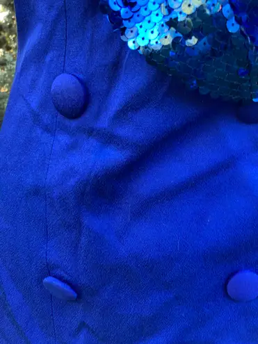Vintage 90s Electric Blue Sequin Sleeveless Dress And Jacket Set 6