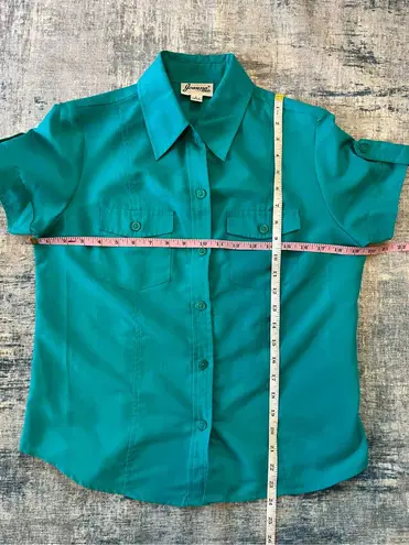 Joanna Vintage Teal Short Sleeve Button Down Shirt Small