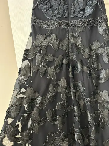 Badgley Mischka Louisa Black Embellished Formal Long Maxi Beaded Lace Gown Mother of Bride Groom Dress