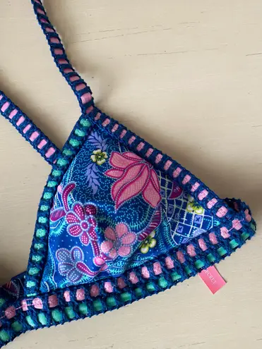 Victoria's Secret Y2k Victoria’s Secret multicolored crochet trim paisley triangle bikini top 