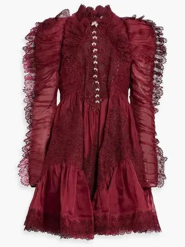 Zimmermann NWT Kaleidoscope Doily Ruffle Mini Dress in Burgundy Red