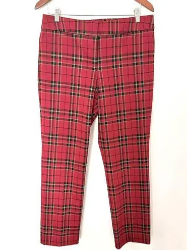 Ann Taylor Red Tartan Pull On Elastic Waist Check Casual Fit Clueless Pants 10 - Image 1