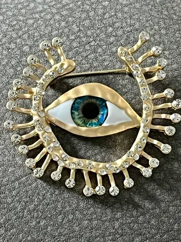 Anthropologie Restored Vintage Evil Eye Oversized Gold Crystal Pos Energy Brooch Pin