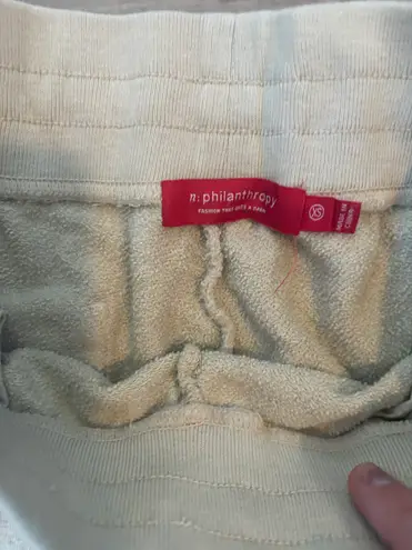 philanthropy XS NWOT Cocoa Casual Walking Shorts, distressed,adjustable waist, waist is 12 with stretch to 14, length from top to bottom is 14 Tan