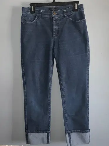 Lafayette 148 New York Blue Ankle Cropped Cuffed Mid Rise Jeans Size 2