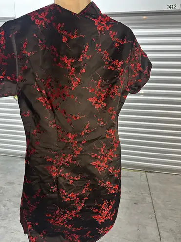 New Qipao Cheongsam Dress Black Red Floral Size M