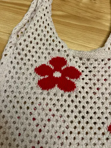 Neutral Crochet Flower Tote Shoulder Bag Tan