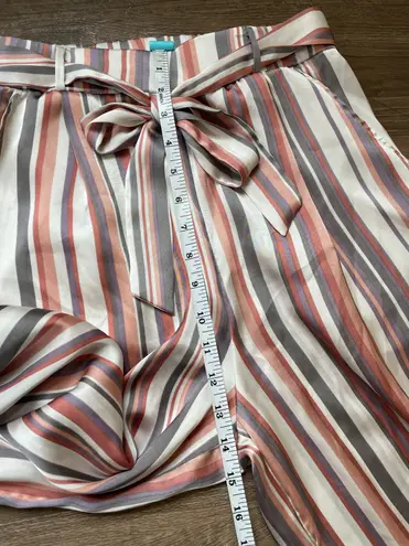 Soulmates satin striped pants elastic waist belted pink grey women’s size M