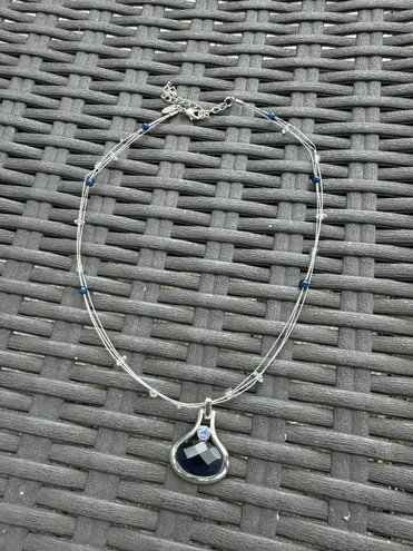 Lia Sophia EUC Blue Crystal Silver Dainty Statement Necklace - 16” - 19.5”