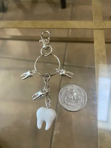 Handmade Y2k Silver and White Tooth keychain , goddess Keychain with Tooth charm