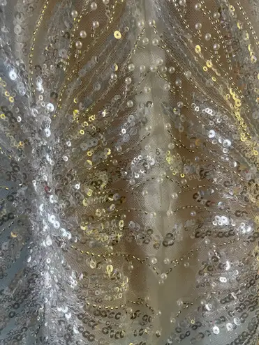 Blush Prom Blush By Alexia Ivory And Nude With Gold Accents On Bodice And Stunning Sequin Gown,